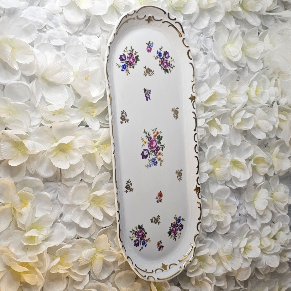 Rare VINTAGE Reichenbach Fine China Floral Serving Tray With Gold Trim